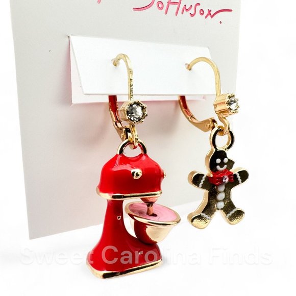 Betsey‎ Johnson Mixer Gingerbread Man Cookie Earrings Teacher Baker Gift NEW - Picture 4 of 5